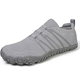 Barfußschuhe Damen Herren Breite Barfuss Schuhe Laufschuhe Zero-Drop Sohlen Zehenschuhe Traillaufschuhe Leichte Atmungsaktiv Fitnessschuhe Komfort rutschfest Straßenlaufschuhe Unisex(Grau 40EU)
