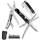 HONZIN Multitool Zange 12-in-1 Edelstahl Multitool, Abnehmbare Klappschere, Klappbare Multifunktionszange, mit 9 Schraubendreher-Bits und Nylonscheide, ideal für Outdoor Camping