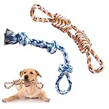 7WUNDERBAR Hundespielzeug Hund Seil Kauspielzeug Hund Set, 2 Stück Hund Kauen Spielzeug 60cm, Hundeseil aus Baumwollseil 3 Knoten Tau Hund Zerrspielzeug unzerstörbar für (Große Hunde)
