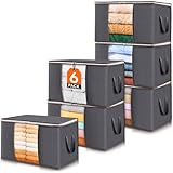 Lifewit 6 Stück Aufbewahrungstasche, Aufbewahrungsbox mit Deckel, Kleiderschrank Organizer Faltbare Kleideraufbewahrung Umzugskartons mit Verstärkt Griff für Bettdecken Kleidung Decke, Grau