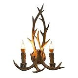 Wandleuchten,Vintage Wandleuchte,Wandleuchte Mit Hirschhorn,Zwei 5W LED E14 Glühbirnen,Vintage Rustikale Retro Leuchten Für Home Hotel Korridor