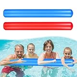 MUYAPAY 2 Stück Schwimmnudel Poolnudel, 105cm Aufblasbarer Schwimmnudel für Kinder und Erwachsene, Schwimmbad Nudelschwimmer zum Baden, Schwimmtraining, Aquasport, Wassergymnastik (Rot, Blau)