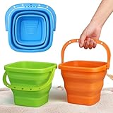 Dilabnda Faltbarer Strandeimer, großer zusammenklappbarer Schlosseimer, Sandeimer mit Griff für Kinder, Erwachsene, Pool, Camping, Trinken, Angelausrüstung, Sommerspaß zum Spielen (3 Stück)