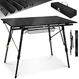 KESSER® Campingtisch faltbar Klapptisch mit Aluminiumrahmen Aufrollbare Tischplatte Falttisch klappbar Höhenverstellung 90 x 53cm - bis 30 kg inkl. Tragetasche mit Trageband & Netztasche, Schwarz