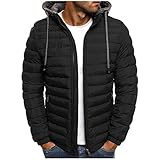 UHouse Winterjacke Herren Daunenjacke mit Kapuze Warm Jacke Leichte Steppjacke Winter Jacken Bequeme Kapuzenjacke Casual Puffer Jacket Basic Übergangsjacke Baumwolle Softshelljacke Schwarz XL