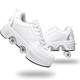 Roller Skate Shoes Rollschuhe Schuhe Mit Rollen Skateboardschuhe,Inline-Skate, verstellbar Damen Schuhe mit Rollen für mädchen (37, White Silver)