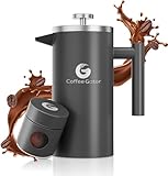 Coffee Gator French Press Kaffeemaschine 1 Liter plus Travel Jar Kanister, Doppelwandig Isoliert Edelstahl Kaffeebereiter, Tragbare Heiße Kalte Brühe Teekanne für Haus Büro Küche Camping Outdoor