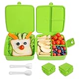 astor24 PREMIUM 2 x Set Bento-Box | 1,4 L | Brotdose Kinder mit Fächer BPA Frei | Auslaufsicher Lunchbox Brotbox für Mädchen & Jungen, Jausenbox mit Besteck für Schule (2 x Grün)