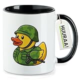 Huuraa Kaffeetasse Quietscheente Soldat Gummiente Bundeswehr Geschenk 330ml Schwarz Quietscheente Soldat Präsent