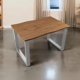 Bett11 Esstisch 120x80 cm Holz 40mm Eiche-Optik, U-Gestell Silber, Baumkantentisch aus Holz, Casa Massiva