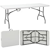 Velway Gartentisch klappbar 180x74cm Buffettisch - Schneller Einsatz Klapptisch für 6-8 Personen Kunststoff Campingtisch Partytisch mit Tragegriff für Garten Terrasse und Balkon Zusammenklappbar Weiß