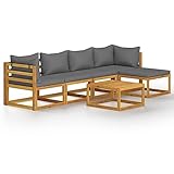 vidaXL Akazienholz Massiv Gartenmöbel Set 6-TLG. mit Auflage Gartensofa Lounge Sitzgruppe Sofa Sitzgarnitur Gartenset Ecksofa Mittelsofa
