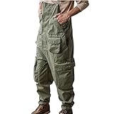 BELWAD Denim Overalls für Herren Vintage Gerade Cargo Overall mit Mehreren Taschen Strampelhöschen mit Reißverschluss,Grün,S