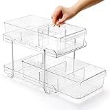 CSPone Küche Küchenschrank Gewürz Kosmetik Unterschrank Organizer Unter Waschbecken Regal 2 Etagen Schiebeschublade mit 4 Fächern Durchsichtig