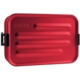 SIGG Metal Box Plus S Red Lunchbox 0.9 L, Moderne Brotdose mit praktischem Einsatz, federleichte Brotbox aus Aluminium mit Trennwand