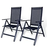 CCLIFE Gartenstühle Alu 2er Set,Gartenstuhl Hochlehner Klappbar, Balkonstühle 7-Fach Verstellbar bis 150kg Dunkelgaru, Modell:RelaxPro,CushHom