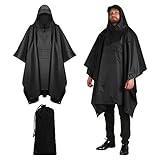 Volumoon Regenponcho Herren Damen, 3-in-1 Multifunktionales Regencape, Regencape mit Kapuze, Regenjacke Wasserdicht, für Fahrrad Wandern, Picknick im Freien, Camping, Trekking, Angeln (Schwarz)