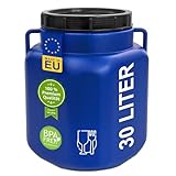 plasteo® 30 Liter Weithalsfass mit Deckel und Griffen Eckig Blau, Lebensmittelecht und BPA-Frei, Futtertonne Kunststofffass Universalfass Deckelfass Wasserfass Regentonne Lagerfass, Blau