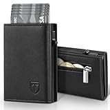 TENBST Geldbörse Herren, Slim Wallet Geldbeutel mit Münzfach & RFID Schutz, Leder Portmonee, 8 Fächer für Kreditkarten, Kartenetui Herren - Schwarz
