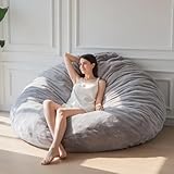 MAXYOYO Sitzsack-Bett in Grau Quadratischer Stuhl-Sofa mit flauschigem Plüschbezug und Füllung - Ideal für Erwachsene, Paare und Gäste – Großes Format 150x150 cm