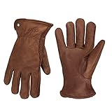 OLSON DEEPAK Retro Braun Leder Arbeitshandschuhe für Schnitt/Motorrad/Bauernhof, Rindsleder Arbeitshandschuhe mit verblasstem Effekt für Männer (Retro Braun, L)