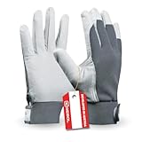 Gebol Uni Fit Comfort, 1 Paar Arbeitshandschuhe aus hochwertigem Leder, Handschuhe Herren für Bau, Mechanik & Garten mit elastischem Bund & Klettverschluss, Sicherheitshandschuhe Gr. L/9, Weiß/Grau