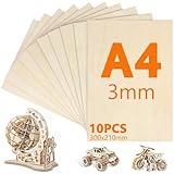 10 Stück A4 Sperrholz, 300mm x 210mm Sperrholzplatte, Sperrholzplatte 3mm, Holzplatten zum Basteln, Geeignet für Schnitzen, Modellbau, Laserschneiden, Brandmalerei, Dekorieren, Gemälde
