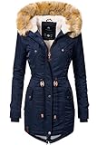 Navahoo Damen Wintermantel Warmer Parka lang mit Kapuze La Viva Blau Gr. M