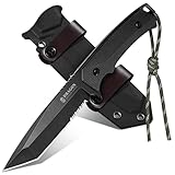 Dragon Creek Outdoor Messer feststehend – Tanto-Klinge mit Teilwellenschliff aus D10-Stahl, G10 Griff, mit Kydex-Scheide – Bushcraft Survival Einsatzmesser für Camping, Trekking & Abenteuer