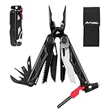 FLISSA Multifunktionszange 19-in-1, Multitool mit Glasbrecher und Feuerstarter, Faltbares Multifunktionswerkzeuge für Geschenk, Multifunktionale Zange für Camping, Reparatur, mit Tragetasche, Schwarz