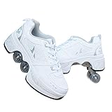 JTKDL Rollschuh Roller Skates Lauflernschuhe, Sneakers, 2in1 Mehrzweckschuhe Schuhe Mit Rollen Skateboardschuhe,Inline-Skate,Verstellbare Quad-Rollschuh Stiefel,Silver-38