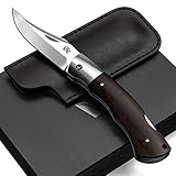 WOLFGANGS VIRUM Zweihand-Klappmesser - Ein echter Gentlemen Folder mit hochwertigem Ebenholz Griff - Taschenmesser Holzgriff - Edles Survival Outdoor Messer - Zweihandmesser inkl. Echt-Leder Tasche