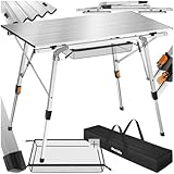 tectake® Campingtisch, Klapptisch aus Aluminium, Campingtisch faltbar, Reisetisch, Gartentisch klappbar, wetterfest, aufrollbare Tischplatte, höhenverstellbare Beine, Tragetasche, 90 x 52 cm - Silber