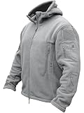 TACVASEN Herren Fleecejacke Military Outdoor Winddichte Jacke mit Kapuze, Gr. L, Hellgrau