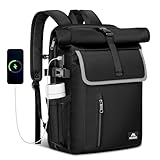 MATEIN Rolltop Rucksack Herren, Rucksack Wasserdicht 36L, Großer Laptoprucksack 17,3 Zoll mit USB Ladeanschluss, Anti-Diebstahl Backpack Kompatibel mit Airtag und RFID Fach, für Reisen, Uni, Schwarz