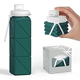 Popdigito Tragbare faltbare Wasserflasche, BPA-frei, lebensmittelechtes Silikon, wiederverwendbare Wasserflasche für Outdoor,Reisen,Wandern,Sport,kompakt,leicht (Darkgreen)