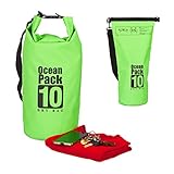 Relaxdays Ocean Pack 10 L, wasserdichter Dry Bag, ultraleichter Trockensack f. Kajak, Segeln, Rafting, Skifahren, grün
