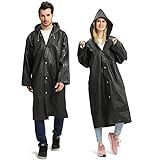 Opret 2 Stück Regenmantel Durchsichtiger Regenponcho für Damen Herren, Wiederverwendbar Wasserdicht Regencape Regenjacke, Eva Atmungsaktiv Regen Zubehör für Wandern Radfahren Reisen Camping Schwarz