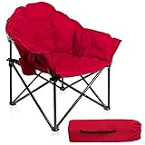HIGH POINT SPORTS Campingstuhl Faltbar Moonchair XXL Campingsessel Klappbar Rund bis 150 kg Campingstühle Tragbar Faltsessel Klappstuhl mit Getränkehalter für Indoor Outdoor Camping Garten(Rot)