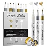 Jnyan Acrylstifte Marker, 9er Pack Acrylmarker, 2-3mm Mittelspitze, Weiß Gold Silber Farbstifte für Kunstprojekte, Zeichnen, Steinmalerei, Holz, Kunststoff, Metall, Leinwand DIY Bastelarbeiten