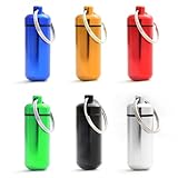 Ganzoo Pillendose, Mini-Kapsel, 6 Stück, Pillenbox, wasserdicht für Kleinteile, Aufbewahrungsbox, Schlüsselanhänger mit Schraubverschluss (Gummidichtung), Höhe: 45mm, Aluminium, Farbmix