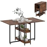 HOMCOM Esstisch Klappbar Küchentisch für 2-4 Personen mit 2 Offenen Ablagen, Esszimmertisch Klapptisch mit Rollen für Kleine Räume, Esszimmer, Küche 133,4 x 80 x 75 cm Rustikal-Braun
