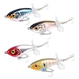 RYACO Topwater Angelköder, Schwimmende Köder für Süßwasser/Salzwasser, Barschköder mit BKK-Haken, Drehbarer Schwanz, Top Water Angeln Wobble Oberfläche Bass Köder für Barsch, Wels, 4 Stück