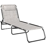 Outsunny Sonnenliege klappbar Gartenliege, Liegestuhl mit 4-Fach verstellbare Rückenlehne, wetterfeste Campingliege bis 120 kg belastbar, für Garten Strand Pool, Cremeweiß