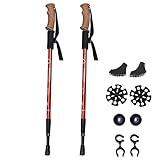 ThreeH 2 Paar Wanderstöcke mit Korkgriff Trekkingstöcke Ultraleichte Aluminiumlegierung Wanderstöcke für Backpacking Mountain Seniors Rot