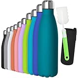 GeeRic Edelstahl Trinkflasche 500ml - Doppelwandige Isolierflasche, Auslaufsicher, BPA-frei, Rostfrei - Hält Kalt - Mit Tassenbürste und Tassenschutz - Dunkelblau