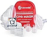 CPR Beatmungsmaske Erste Hilfe Set für Erwachsene/Kinder und Säuglinge - Pocket Maske in Soft Case (rot) mit Eigenventil und Sauerstoffeinlass