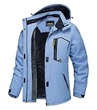 TACVASEN Damen Winddicht Wasserdicht Funktionsjacke Winter Wandern Outdoorjacke Arbeitsjacke Funktionsjacken Hiking mit Taschen, Hellblau, L