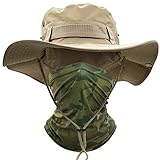 ehsbuy Sonnenhut Herren Military Safari Hut Sommerhut Breiter Krempe Camo Wanderhut Armee Boonie Hut mit Kühlender Multifunktionstuch Schlauchschal Outdoor Fischerhut