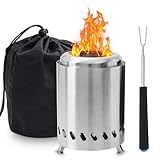WIYETY Rauchfreie Feuerstelle Feuerschale Edelstahl: 20cm Feuerschale Outdoor mit Teleskop-Grillgabel aus Edelstahl, Feuerkorb Klein mit Aufbewahrungstasche Ideal für BBQ Pellets Holz Camping Outdoor
